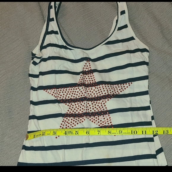 WOMAN'S BLUE STRIPED TANK SHIRT WITH USA RED RHINESTONE STAR SIZE SMALL - Picture 12 of 12